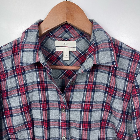 J Crew Boy Gray Tartan Plaid Flannel Button Up Blouse Womens Size 2 - Picture 8 of 13